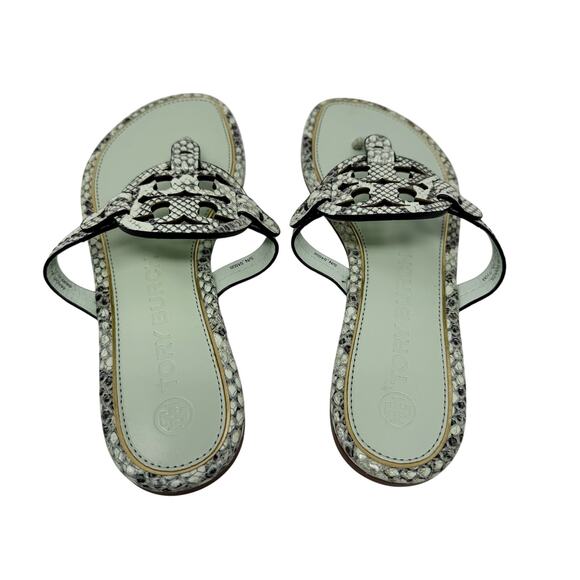 TORY BURCH Mint Green Reptile Snake Gold Metallic Metal Miller Sandals Size 7.5 - Picture 3 of 7